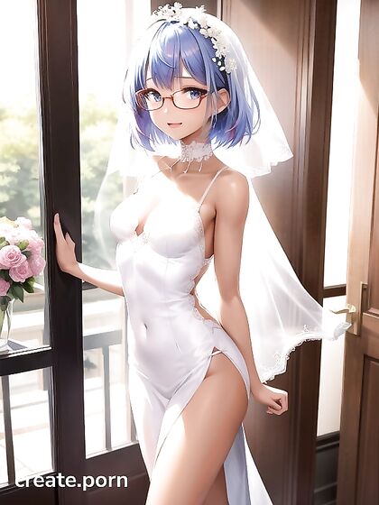 Bride in Wedding Dress with Choker and Sultry Decolletage for Steamy Hentai AI Image