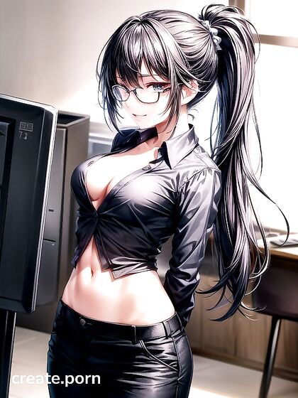 Black-Haired Babe in Office Attire Dishes Out Seductive Hentai Pleasure
