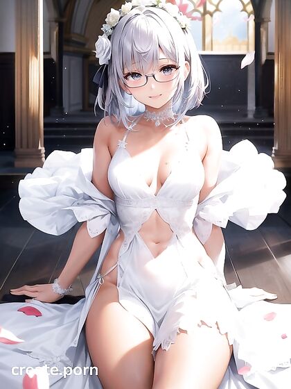 Wearing Glasses and a Wedding Dress for Solo Hentai Pleasure