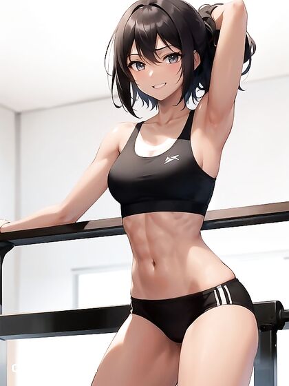Gym Session with Arms Up Revealing Sexy Tan Lines in Steaming Hentai AI Image