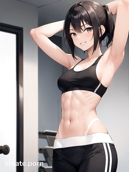 Black-Haired Babe in Sport Bra Exploring Solo hentai Pleasure