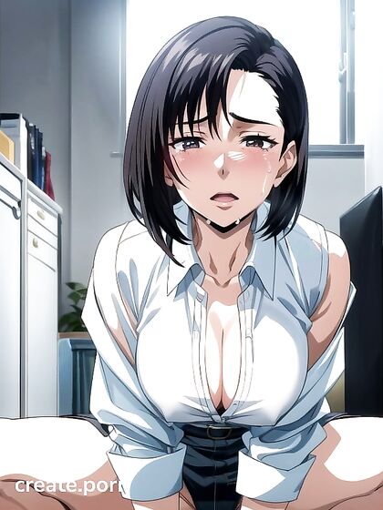 Medium-Busted Beauty in Office Shirt Seduces You in Naughty Hentai AI Image