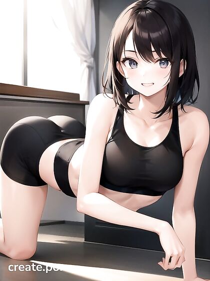 Small Breasts, Black Hair Teen 18+ in Seductive 18+ Hentai AI Image