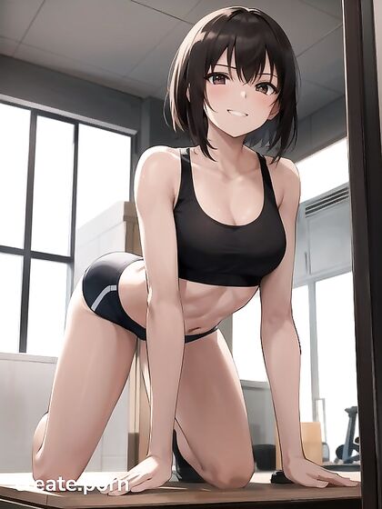 Happy Small Breasts Bounce in Sporty Bras During Steamy Hentai AI Image