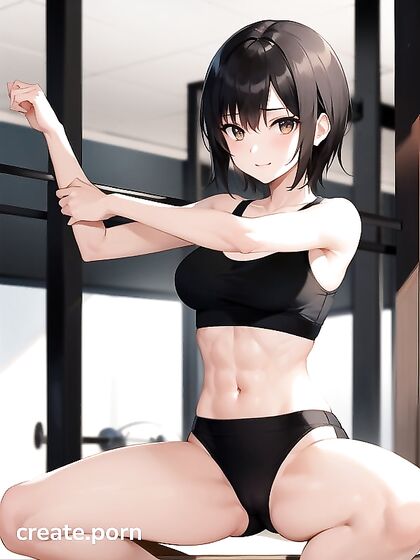 Gym Workout Turns Hot with Small Breasts and Juicy Medium Ass in Hentai AI Image