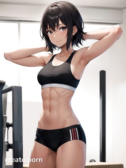 Fit Girl 18+ Raises Her Arms for Sensual Solo Hentai AI Image