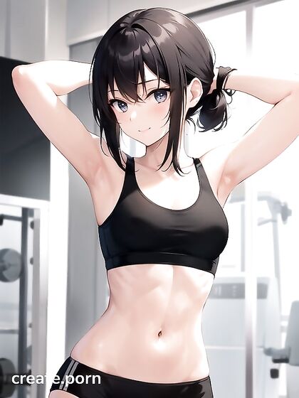 Black-Haired Beauty in Sport Bra Shows Off Tan Lines in Steamy Hentai AI Image