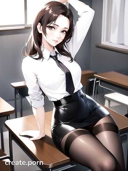 Skinny Girl 18+ with Small Breasts in Nylon Stockings Takes On Hentai AI Image