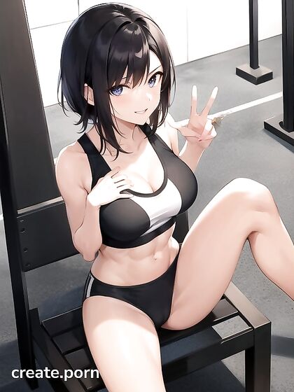 Fit Gym Chick with Small Breasts Enjoys Intense Hentai AI Image