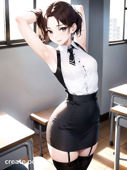 Skinny Girl 18+ with Small Breasts Wearing Nylon Stockings in Sexy Hentai AI Image