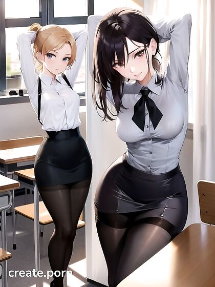 Teacher in Nylon Stockings Takes Control in Classroom Hentai AI Image