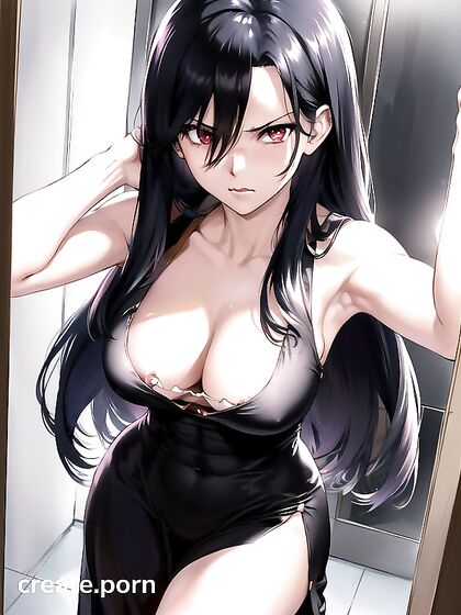 Black-Haired Beauty Shows Off Her Cleavage inMind-Bending Arms-Up Hentai AI Image