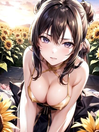 Kimono-clad Submissive in Sunflower Field for Seductive Hentai Pleasure