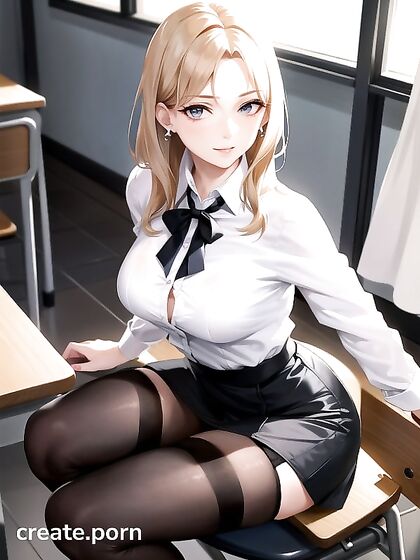 Skinny Girl 18+ in Nylon Stockings Gets Seduced in Classroom Hentai AI Image