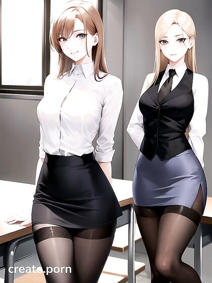 Skinny Girl 18+ in Nylon Stockings Stands for Sexy Hentai Pleasure