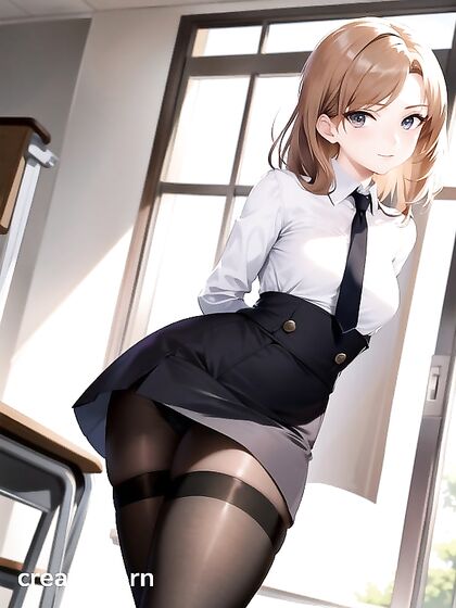 Skinny Girl 18+ in Nylon Stockings Stands for Seductive Hentai Pleasure