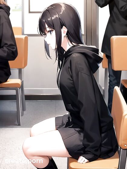 Hooded Girl 18+ Sitting Down for Seductive Long-Length Hentai Pleasure