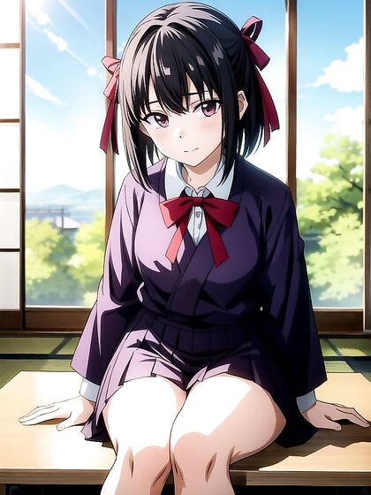 in Hair Ribbon and Uniform Captured in Ecstatic Hentai AI Image