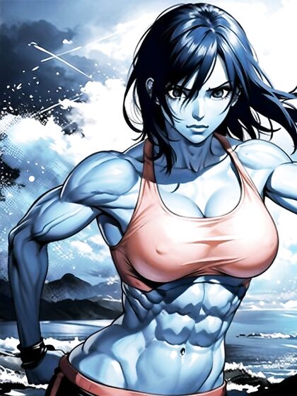 Muscular Blue-Skinned God Flexes His Power in Steamy Manga Hentai AI Image