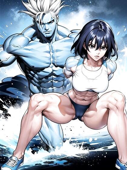 Muscular Blue-Skinned God Unleashes Passion in Intense Manga Hentai AI Image