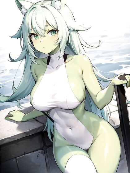 Green-Skinned Beauty in Pastel-Colored Hentai AI Image