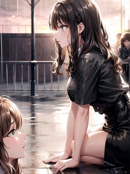 Curvy Beauty Gets Rained On in Steamy Outdoor Hentai AI Image
