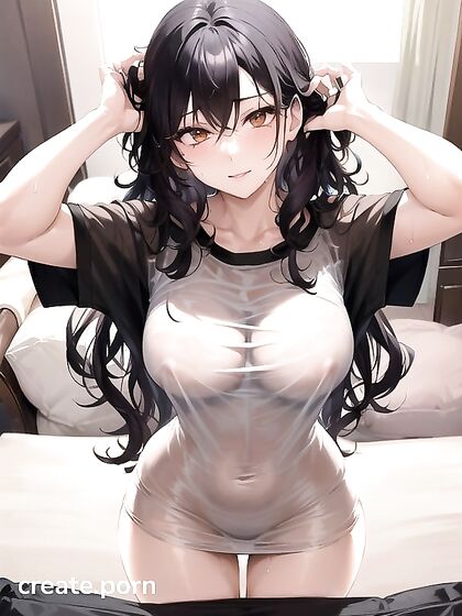 Teen 18+ with Natural Breasts Wears Oversized T-Shirt for Seductive Hentai Fun