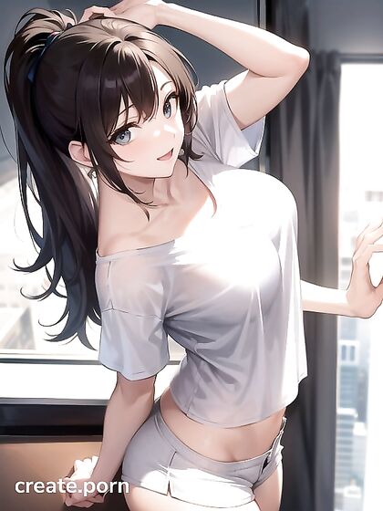 Thick Ponytailed Babe Nails It in Stand-Up Hentai AI Image