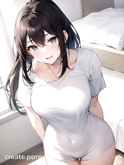 Thick curves and oversized t-shirt in mind-blowing large ass Hentai AI Image