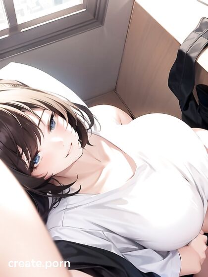 Busty Babe in Oversized T-Shirt Gets Pleasured from Above in Hentai Bliss