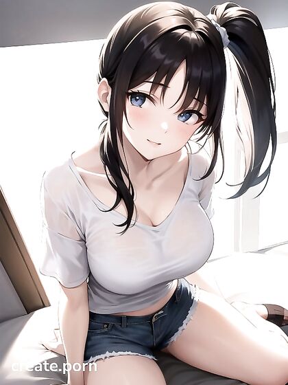 Brunette Teen 18+ in Oversized T-Shirt Exploring Horny Hentai Desires