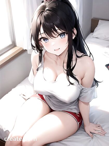 Pale-Skinned Beauty in Cotton Shorts and Ponytail Enjoying Hentai Pleasure