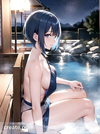Pale-Skinned Blue Beauty Seduces Under the Moonlight in Nighttime Hentai Delights