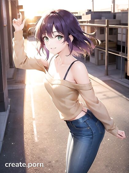 Skinny Girl 18+ with Green Hair and Perky Breasts in Seductive Hentai AI Image