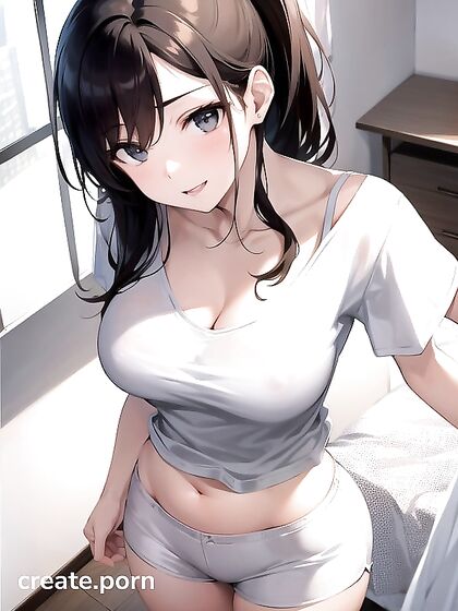 Ponytailed Girl 18+ in Oversized T-Shirt Tops Out in Steamy Hentai AI Image