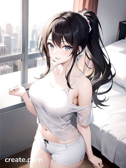 Thick Waist and Medium-Ass Action in Cotton Shorts Hentai Fantasies