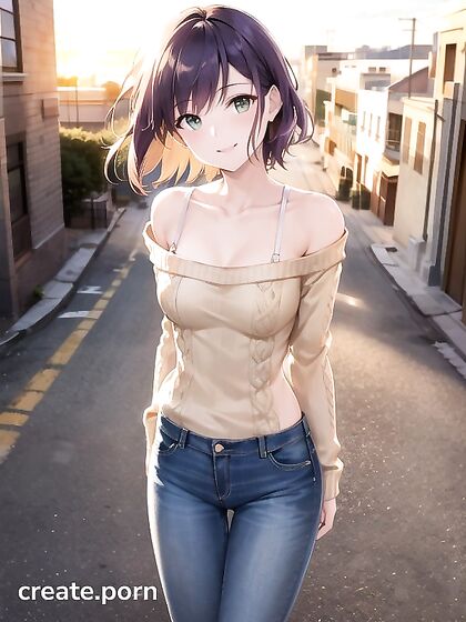 Happy Off-Shoulder Pose in Standing Hentai AI Image