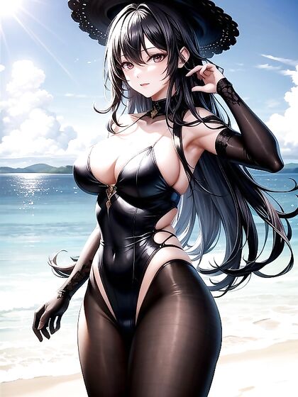 Black-Haired Beauty Enjoys Horny Fun on the Beach in HOT Hentai Wallpaper
