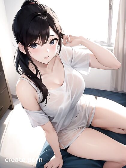 Person Wearing Oversized T-Shirt Gets Seductive in Sit-Down Hentai AI Image