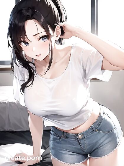 Oversized T-Shirt Tempts Solo Bedroom Pleasure in Steaming Hentai AI Image