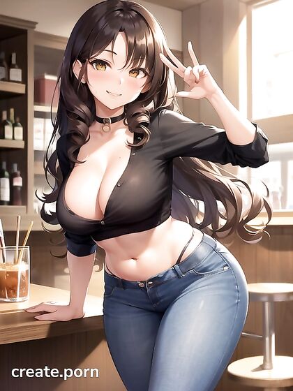 Thick Dark-Skinned Beauty with Large Breasts in Seductive Hentai AI Image