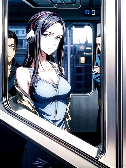 Wearing Headphones and a Sport Bra for Late-Night Hentai Pleasure