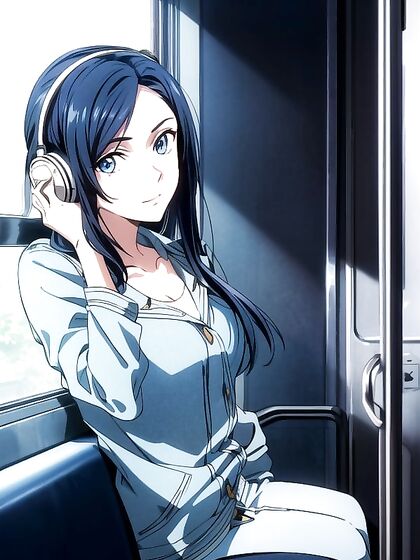 Wearing Headphones at Night - A Seductive Front-View Hentai Fantasy