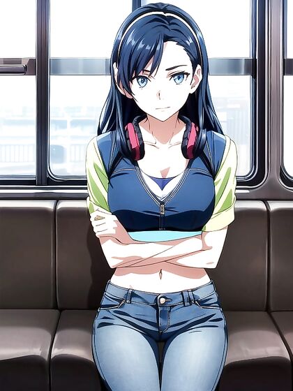 Sexy Black-Haired Babe in Jeans Tempts You Through the Window in Steaming Hentai AI Image