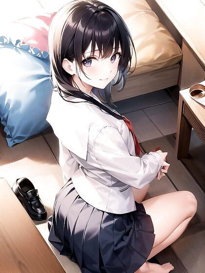 Black-Haired Beauty Takes Control in Top-Down Bed Image