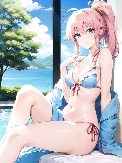 Bathrobe Clad Babe with Small Breasts in Seductive Hentai AI Image