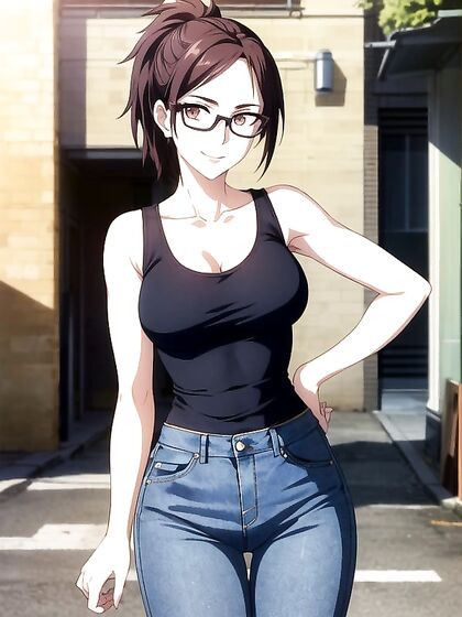 Big-Assed Beauty Poses with Hands on Hips in Tight Top Hentai AI Image