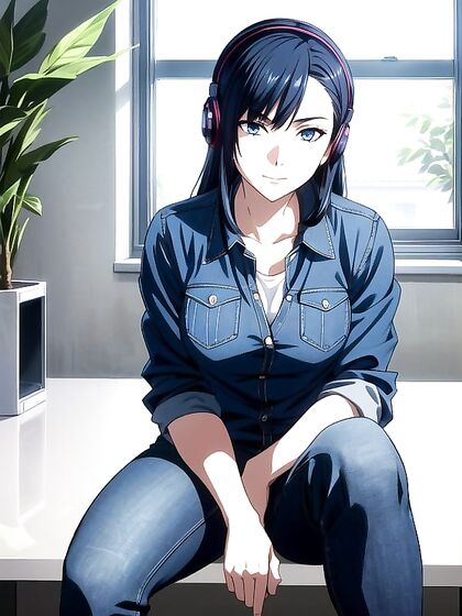 Black-Haired Beauty Wearing Headphones for Intense Hentai Pleasure