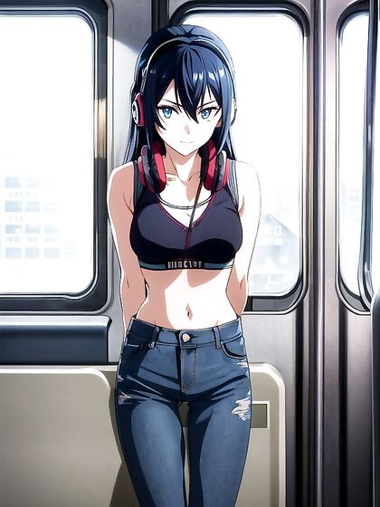 Blue Jacket Busty Beauty in Seductive Hentai AI Image