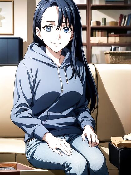 Happy Girl 18+ in Jeans and Hoodie Enjoying Steamy Hentai AI Image